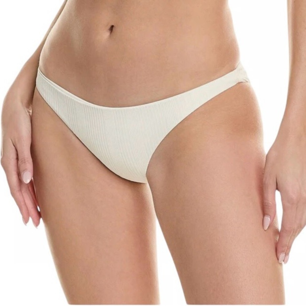 L SPACE Camacho Classic Bikini Bottoms Cream Ribbed High Cut Size S‎